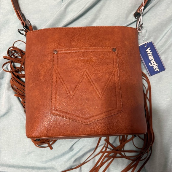Wrangler Purse Handbag FRINGE Vintage Floral Embossed Western Lg Bag PU Leather - Picture 3 of 11